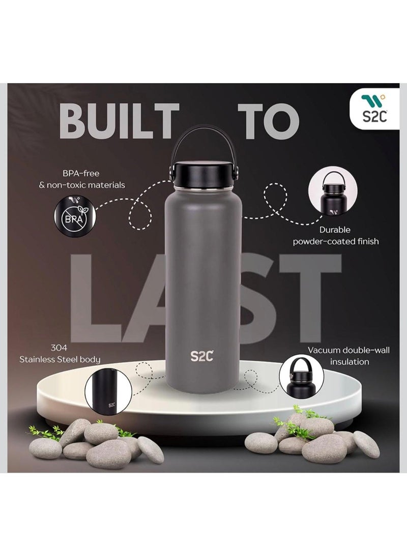 S2C 1200ml insulated water bottle, double wall, made of 18/8 stainless steel, with straw, suitable for sports, thermos, hot water bottle, gym bottle (silver) - Image 4